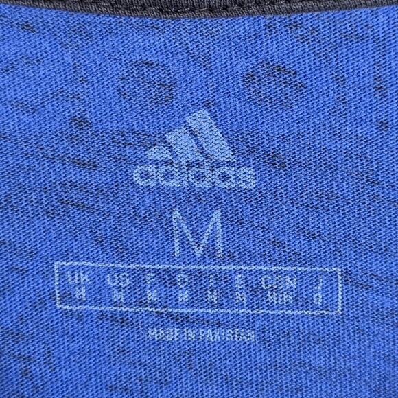 Adidas Men’s M Allover Logo T-Shirt Blue Black Graphic Short Sleeve Cotton Tee - Picture 2 of 5